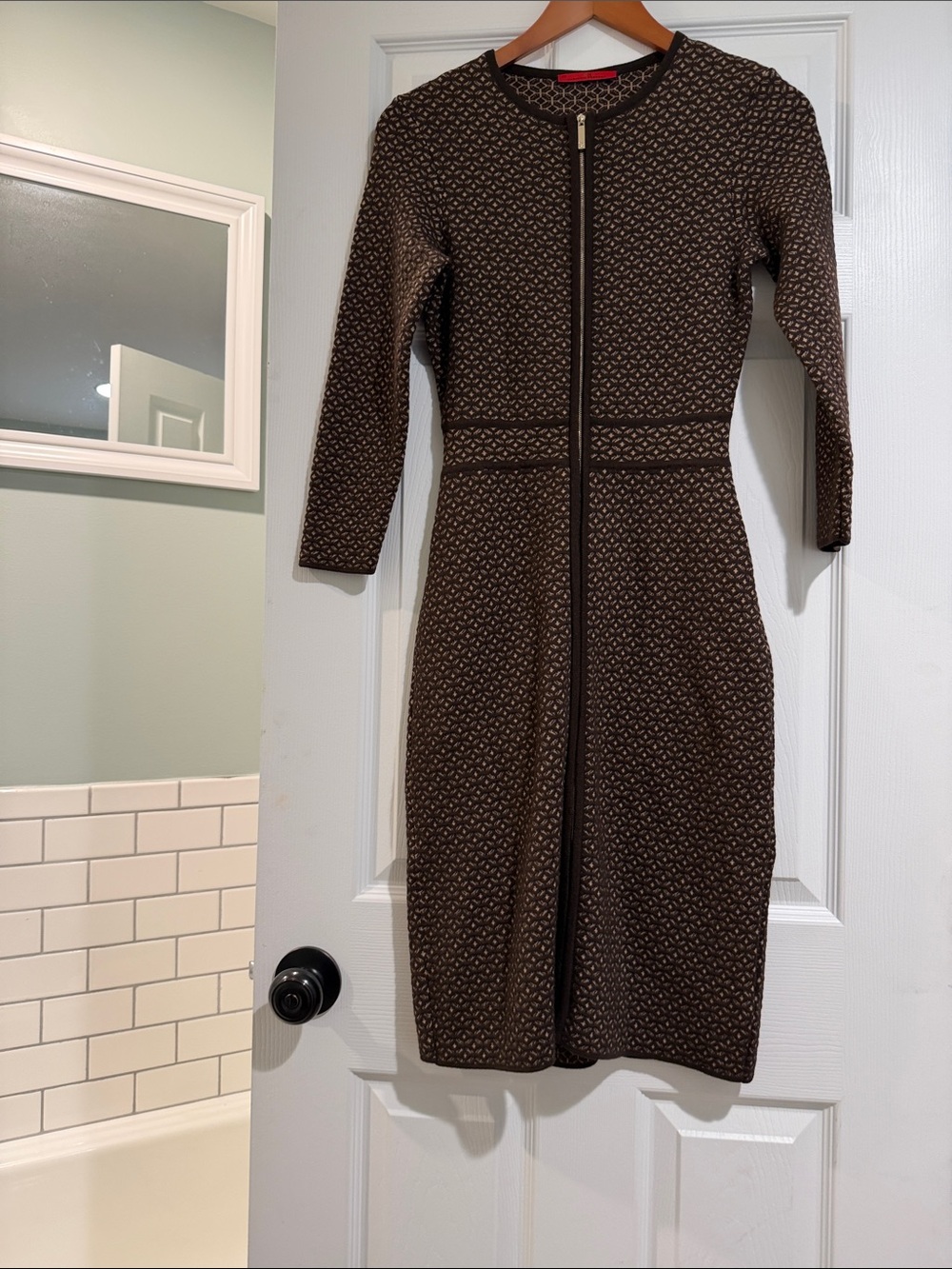 Carolina Herrera Brown Patterned Long-Sleeve Zip Dress